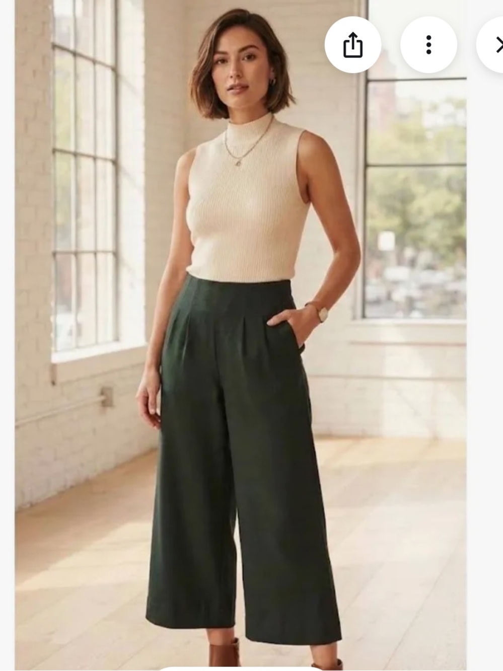 LOFT Wide-Leg Crop Pants in Forest Green
